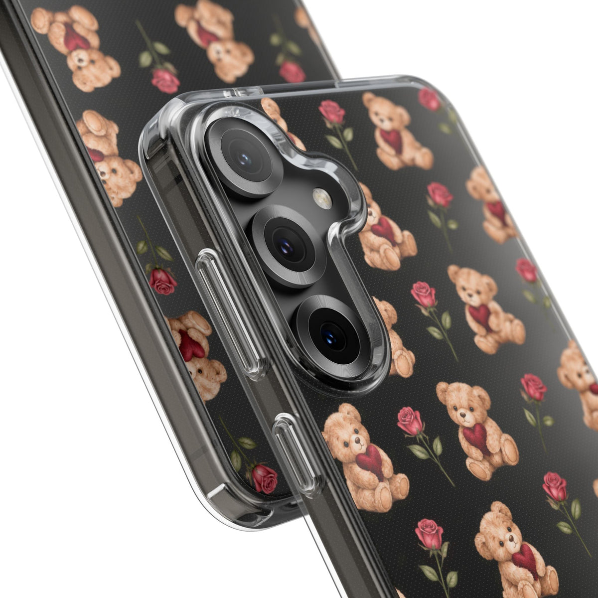 Romantic Teddy Bear Impact-Resistant Phone Case with Heart Design