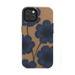 Navy Floral Tough Phone Case — Durable Protective Case with Blue Flowers on Kraft Background