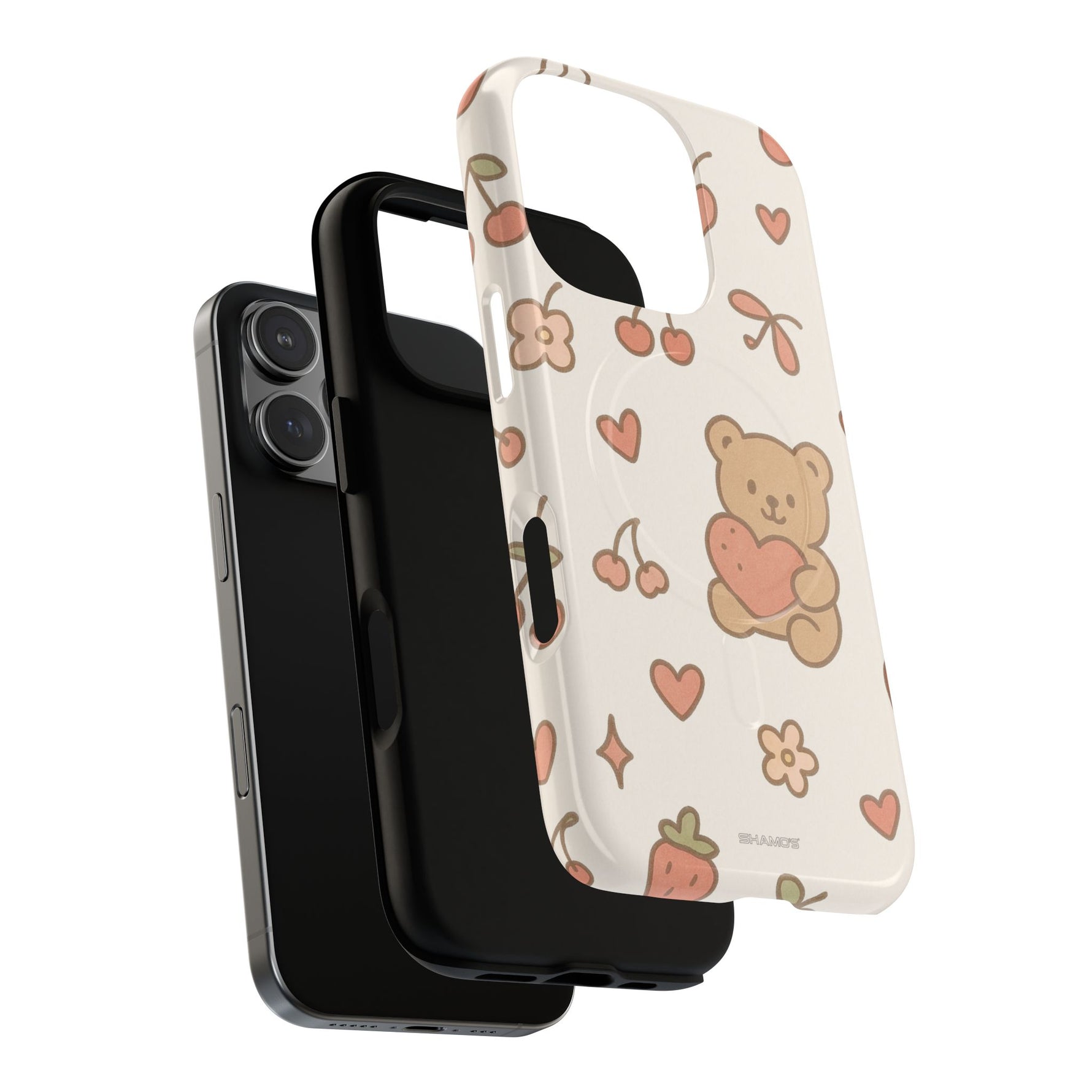 Teddy Berry Cozy Strawberry Pattern iPhone Case with MagSafe