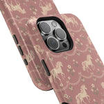 Rose Ponies MagSafe Phone Case, glossy square triple-camera Pro model, camera and side-button close-up