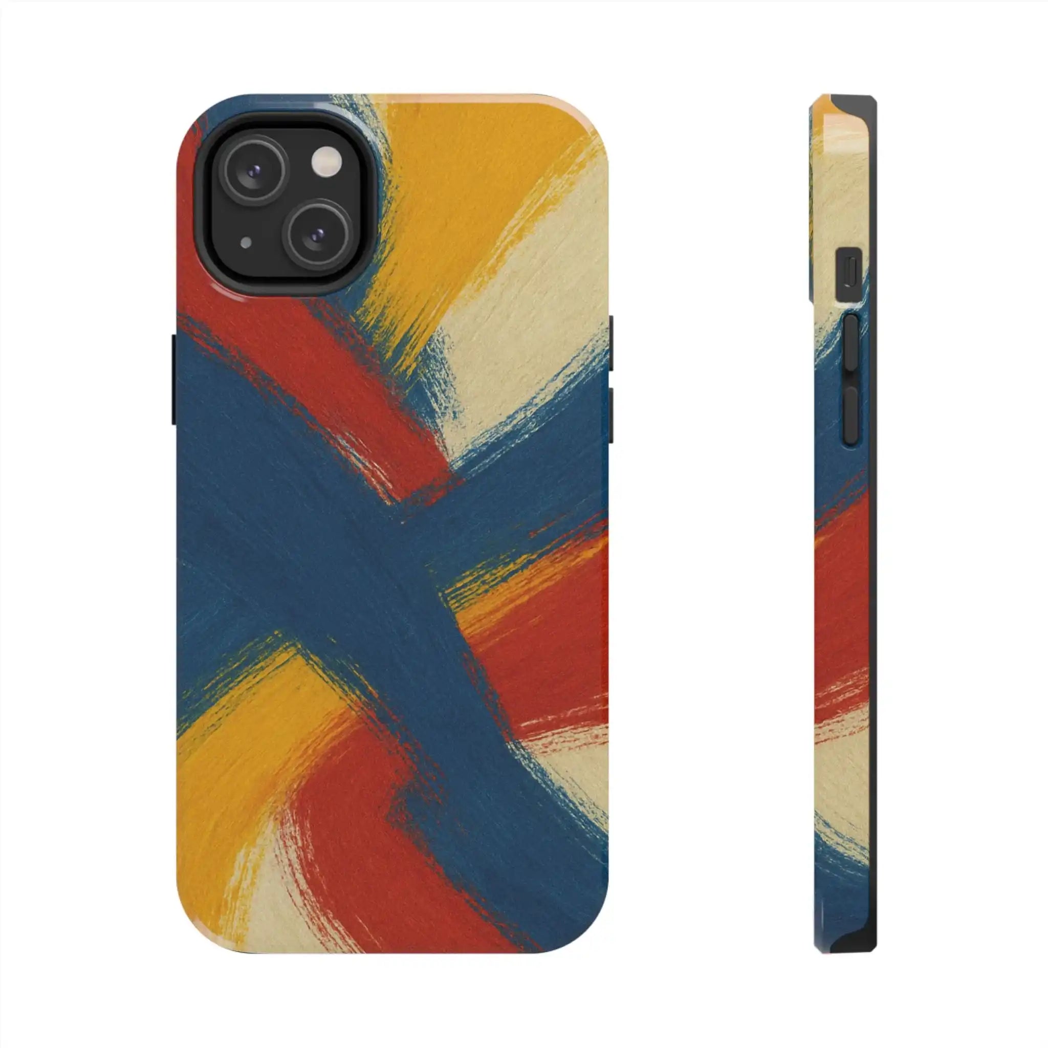 Abstract Brushstroke Tough Phone Case — Colorful Red, Blue & Yellow Protective Cover  Shamo's iPhone 14 Plus