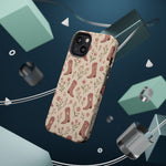 Floral Boots MagSafe Phone Case, glossy diagonal dual-camera model, rear view with magnetic accessories