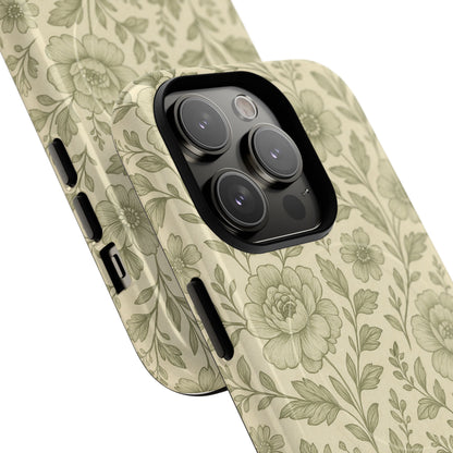 Sage Pattern Vintage Floral iPhone Case | Compatible with MagSafe