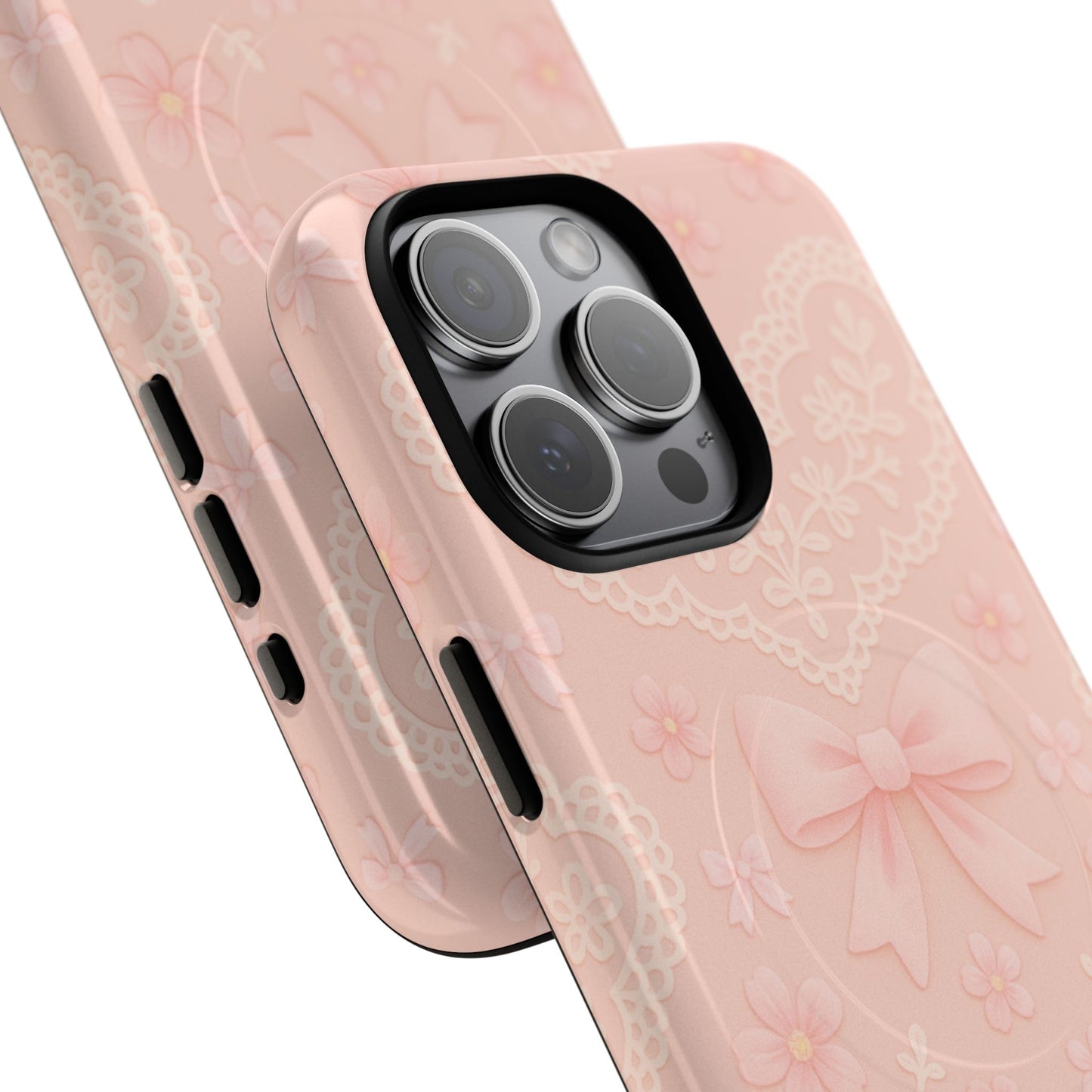 Balletcore Pink Floral Lace iPhone Case with Bow | Works with MagSafe