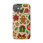 Holiday Pattern Slim iPhone Case — Gingerbread, Santa Hat & Gifts Holiday Design  Shamo's