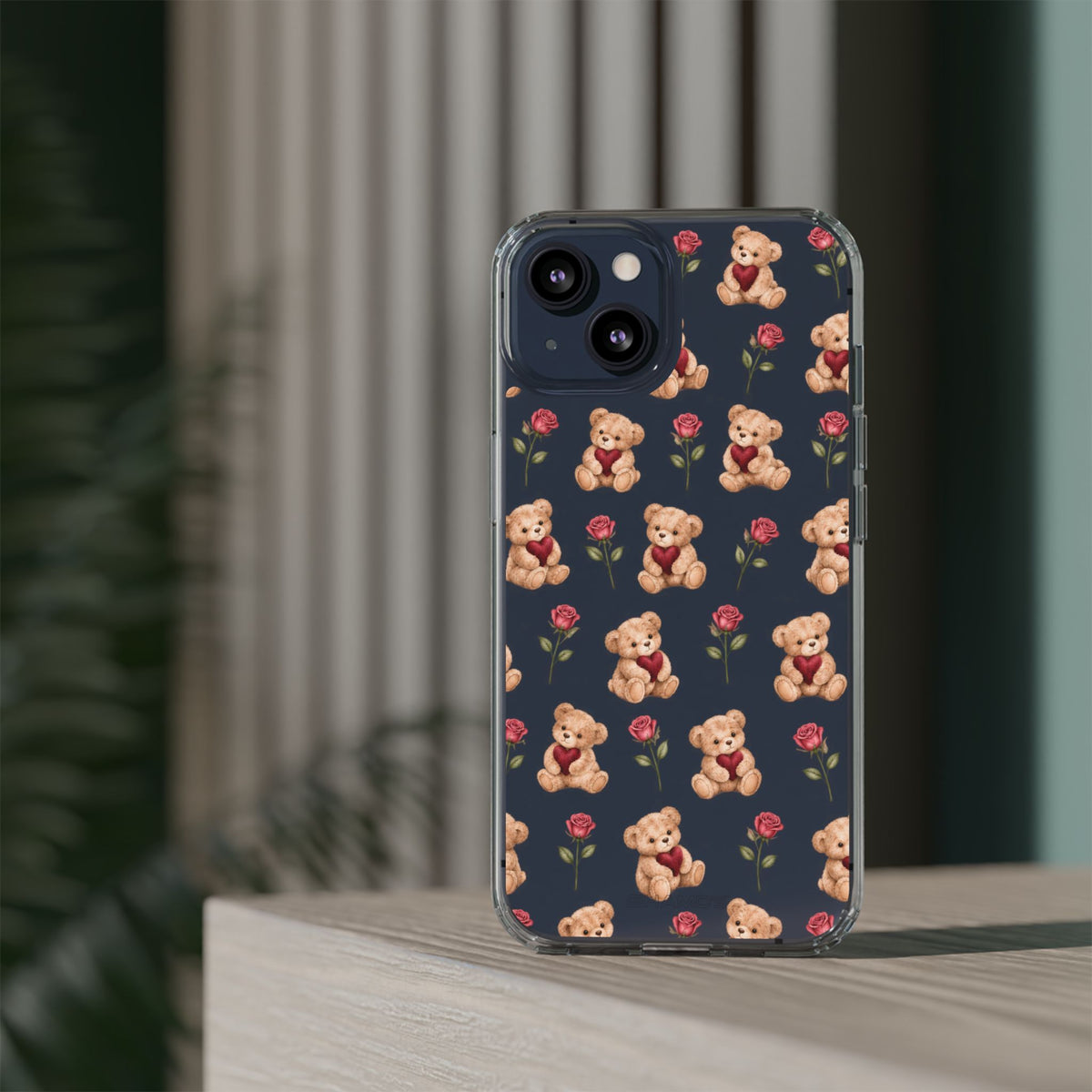 Romantic Teddy Bear Impact-Resistant Phone Case with Heart Design