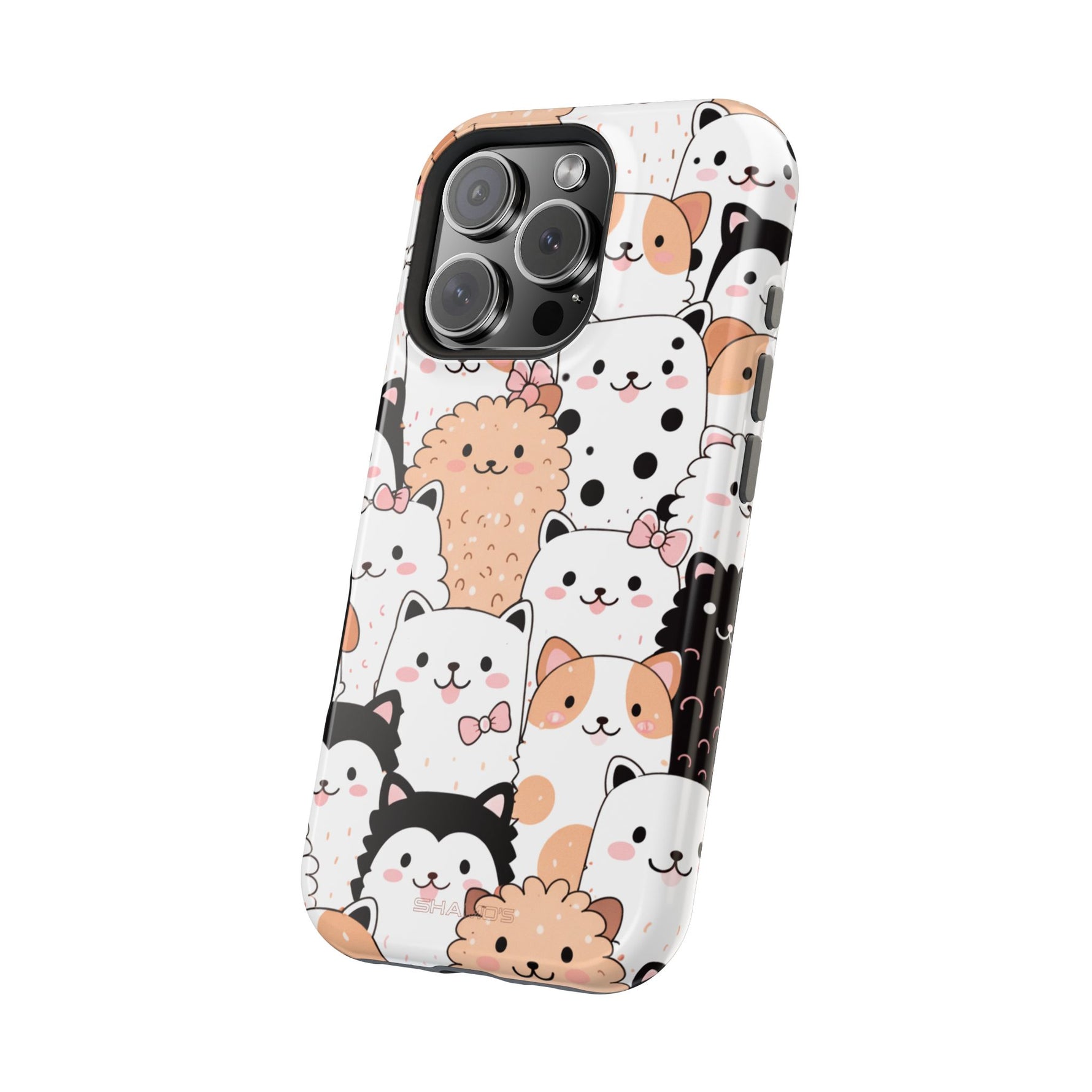 Cute Cartoon Cats & Puppies Phone Case with MagSafe Compatibility