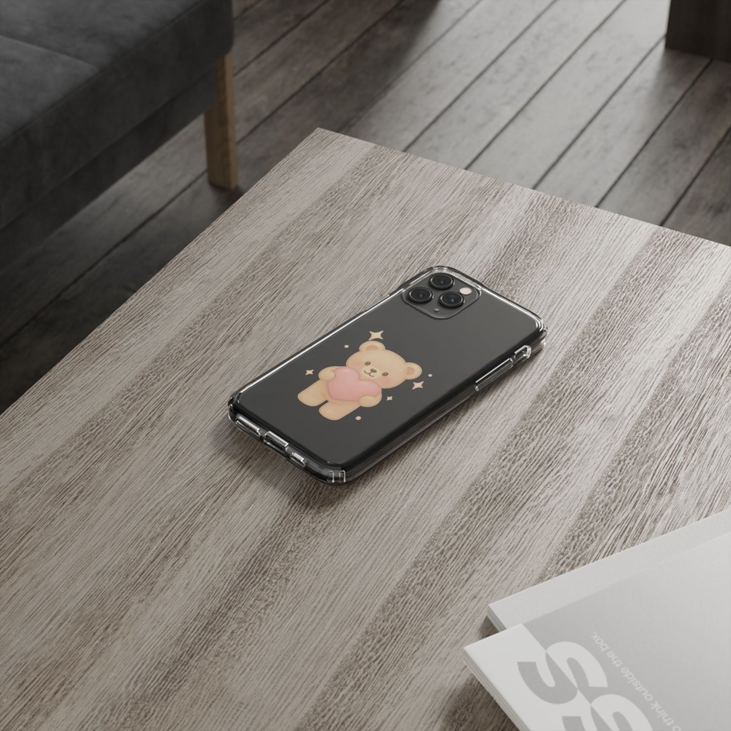 Romantic Teddy Bear Impact-Resistant iPhone Case with Heart Design