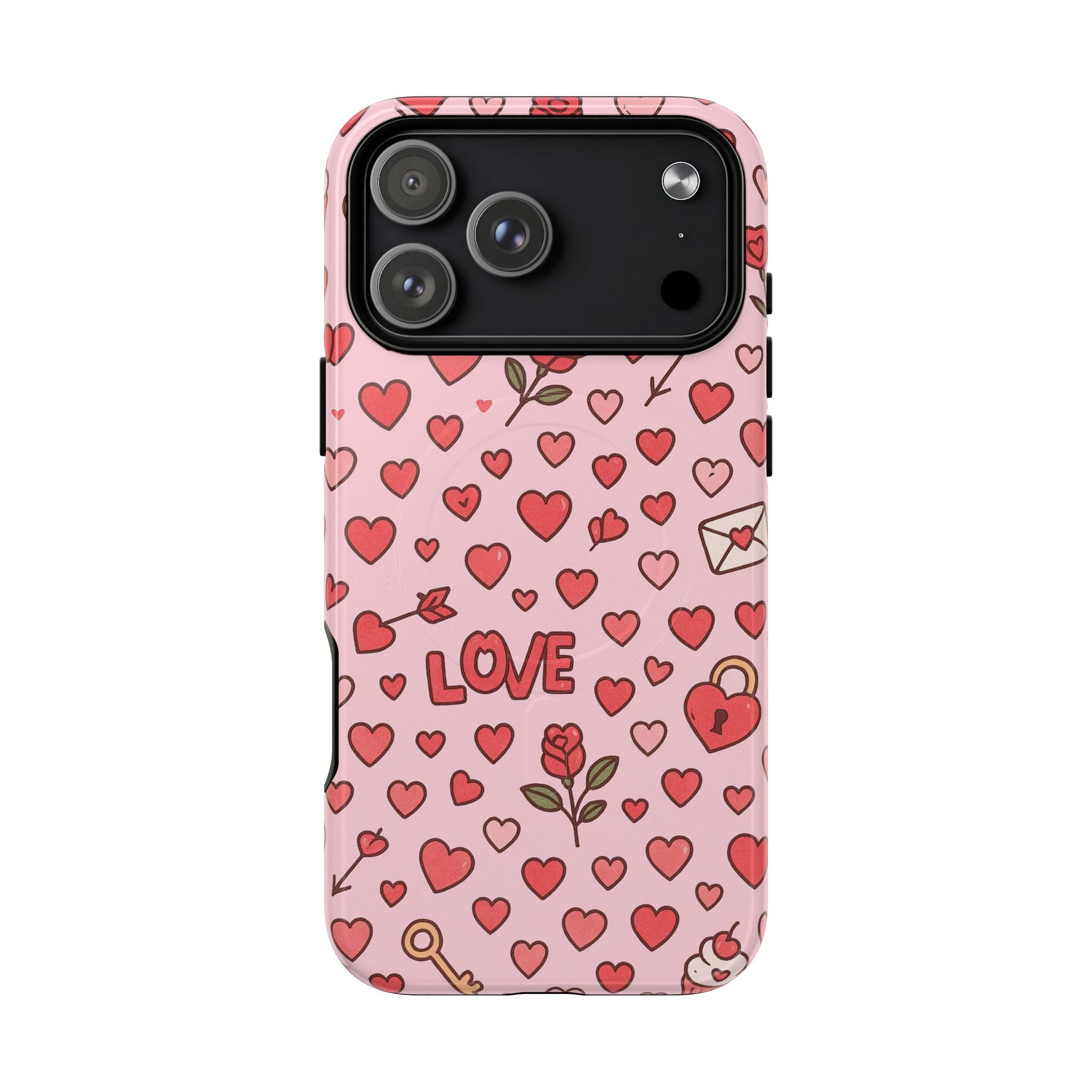 Pink Love Hearts Pattern Tough iPhone Case (MagSafe compatible)  Shamo's iPhone 17 Pro Max / Glossy