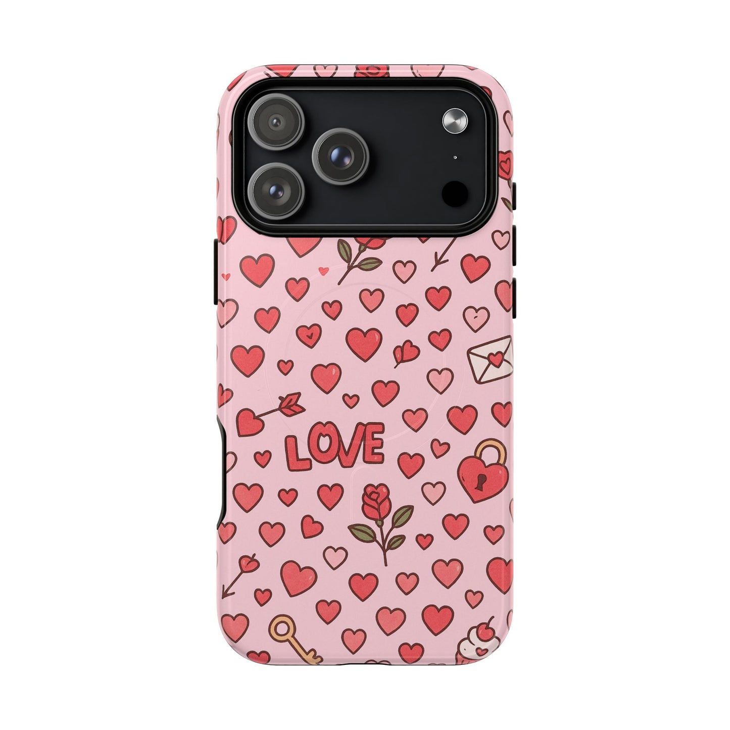 Pink Love Hearts Pattern Tough iPhone Case (MagSafe compatible)