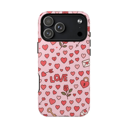 Pink Love Hearts Pattern Tough iPhone Case (MagSafe compatible)