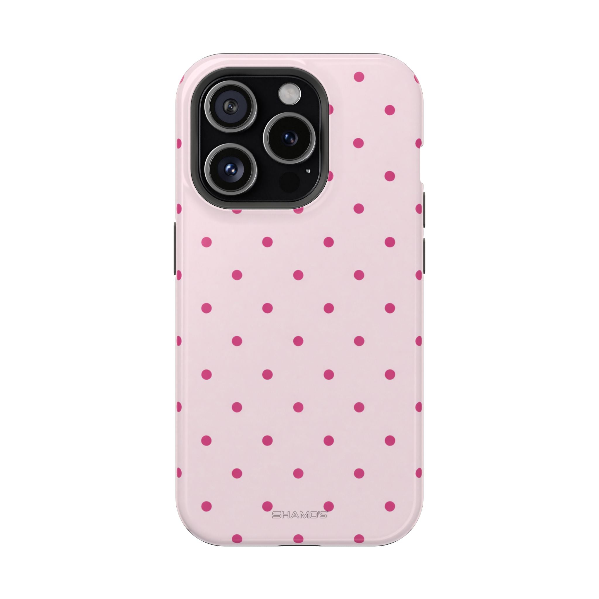 Pink Polka Dot MagSafe Impact Case, Shockproof Phone Cover - iPhone 15 Pro / Glossy - Shamo's