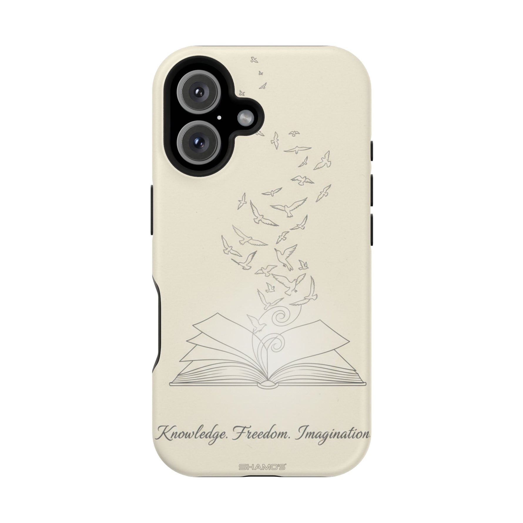 'Knowledge, Freedom, Imagination' Book & Birds Minimalist Magnetic Impact-Resistant Phone Case with MagSafe