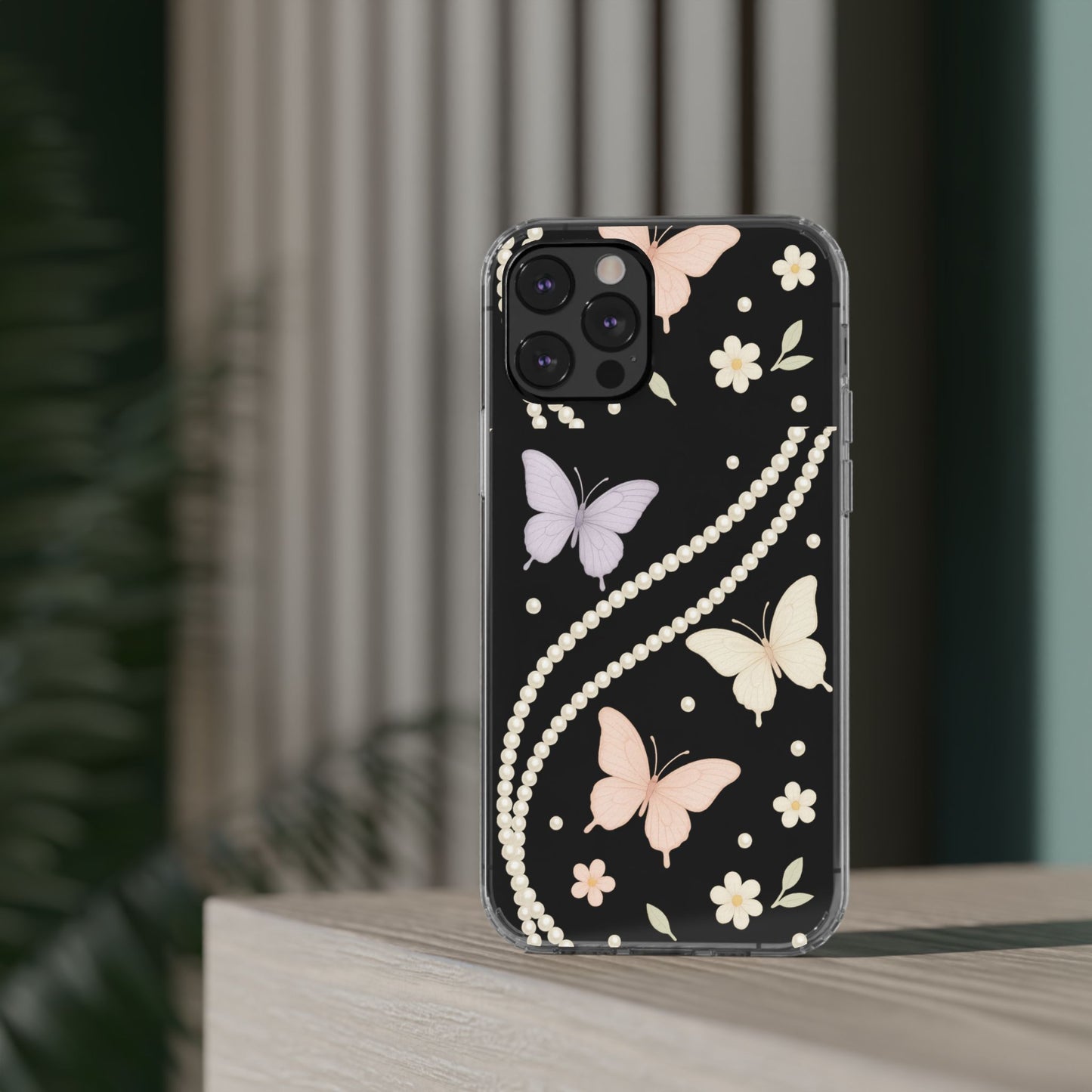 Butterfly Pearl Impact-Resistant Clear iPhone Case - Shamo's