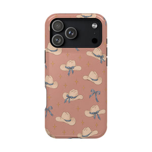 Ribbon Rodeo – Cowgirl Hat and Bow MagSafe Phone Case, Pink, glossy iPhone 18 Pro Max, rear view