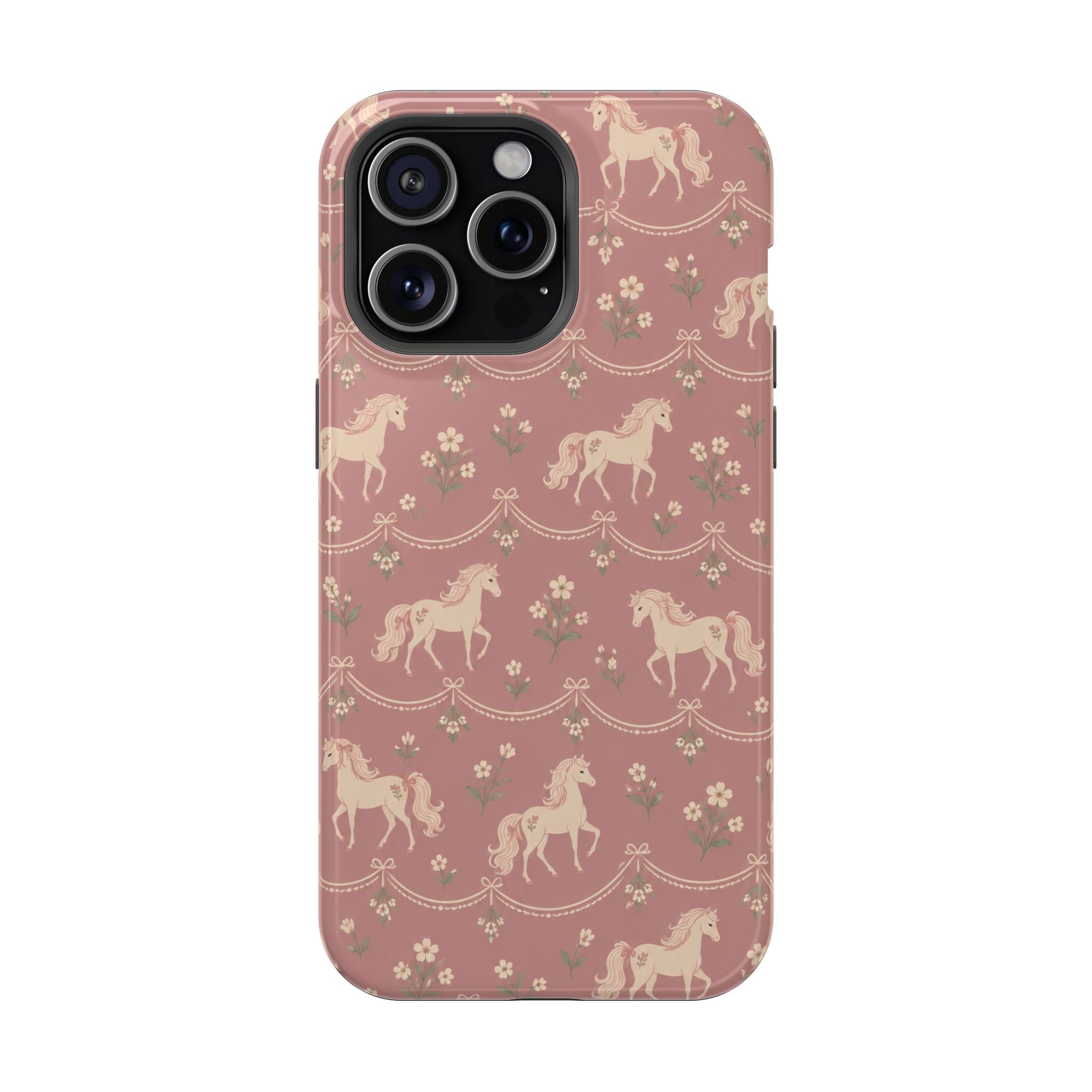 Rose Ponies MagSafe Phone Case, glossy iPhone 15 Pro Max, rear view