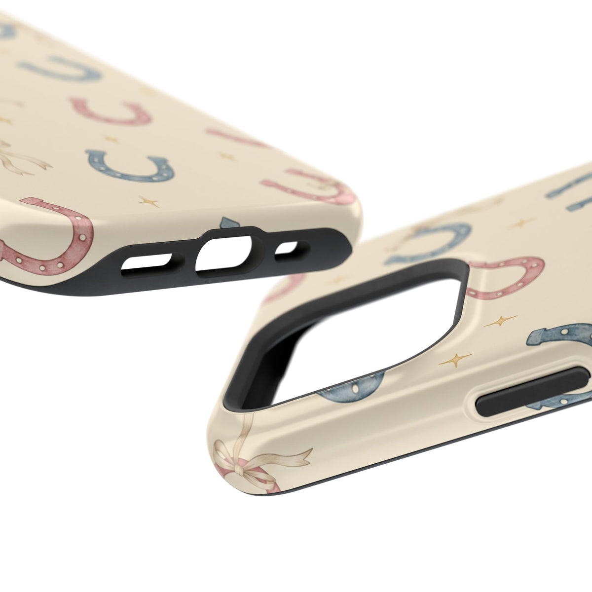 Prairie Horseshoes MagSafe Phone Case, glossy square triple-camera Pro model, port openings and edge details
