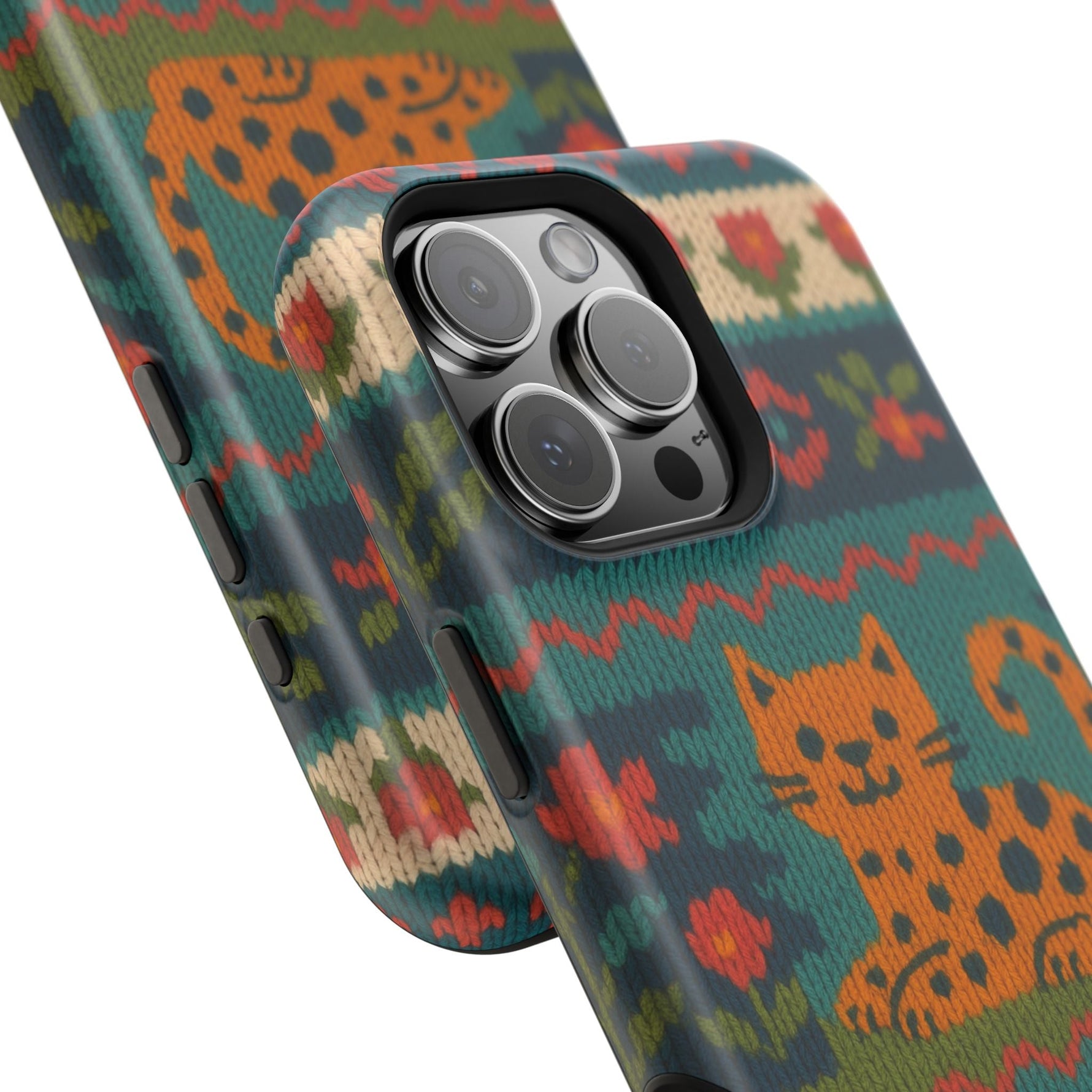 Cozy Knit Leopard Pattern Sweater Holiday Theme iPhone Case with MagSafe compatibility  Shamo's