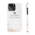 Personalized Slim Phone Case, Custom Photo & Text Minimal Floral Design - iPhone 14 Pro Max - Shamo's