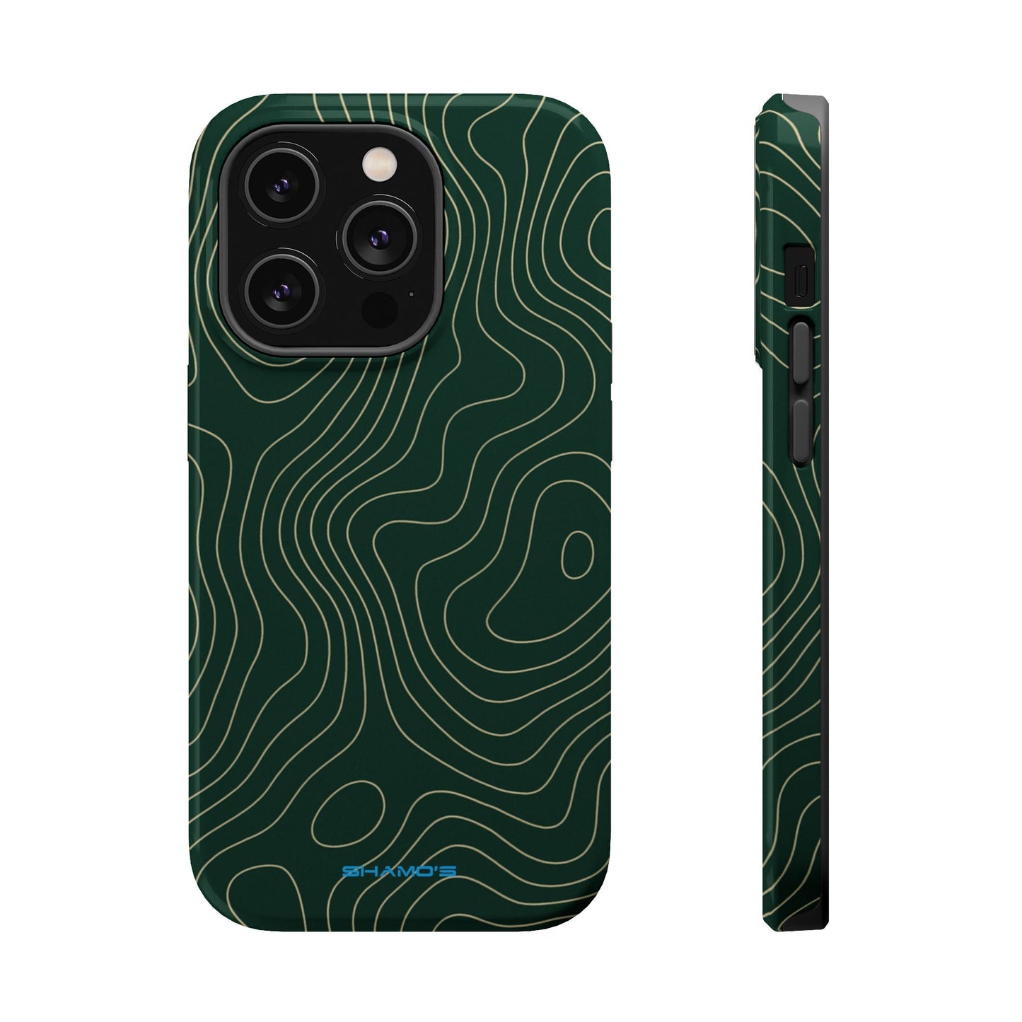 Topographic Green Magnetic Impact-Resistant iPhone Case | MagSafe compatible  Shamo's iPhone 14 Pro / Glossy