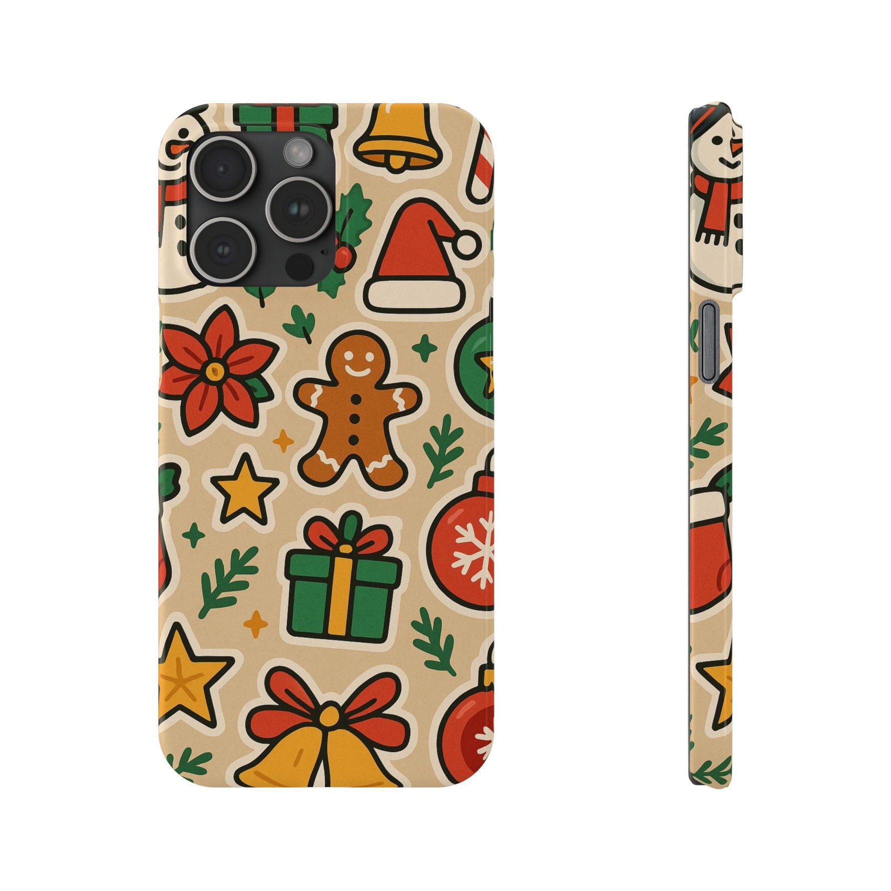Holiday Pattern Slim iPhone Case — Gingerbread, Santa Hat & Gifts Holiday Design  Shamo's iPhone 15 Pro Max