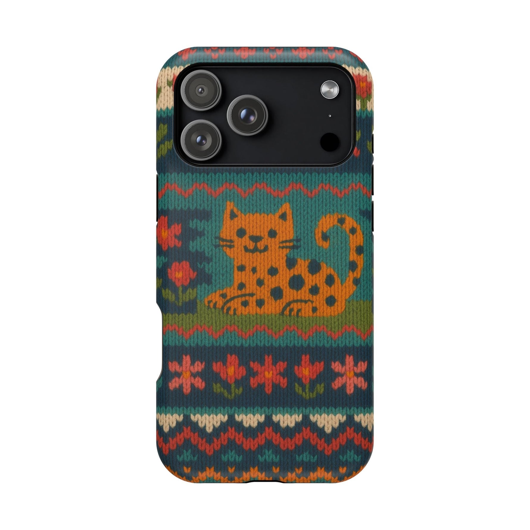 Cozy Knit Leopard Pattern Sweater Holiday Theme iPhone Case with MagSafe compatibility  Shamo's iPhone 17 Pro Max / Matte