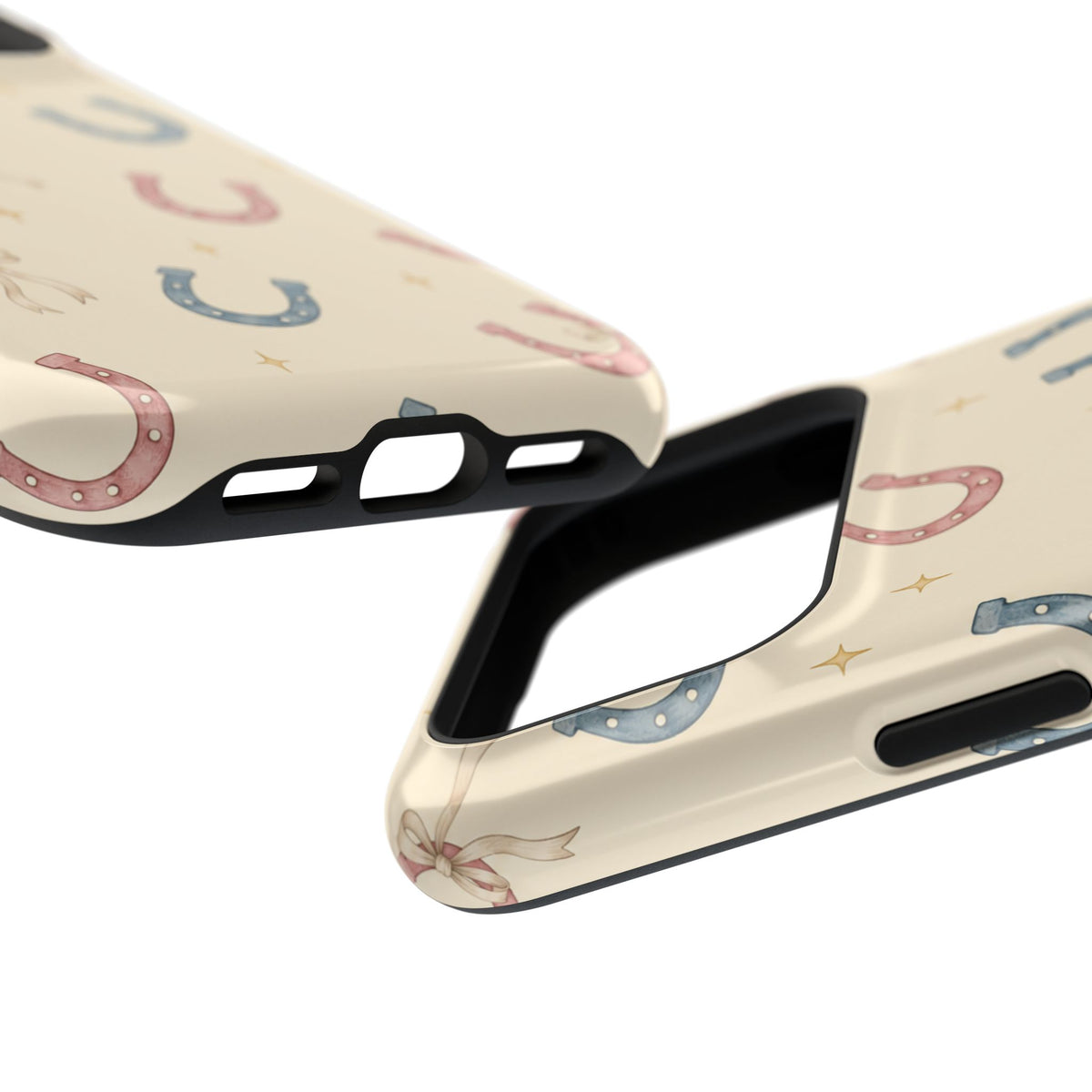 Prairie Horseshoes MagSafe Phone Case, glossy compact wide-camera Pro model, port openings and edge details