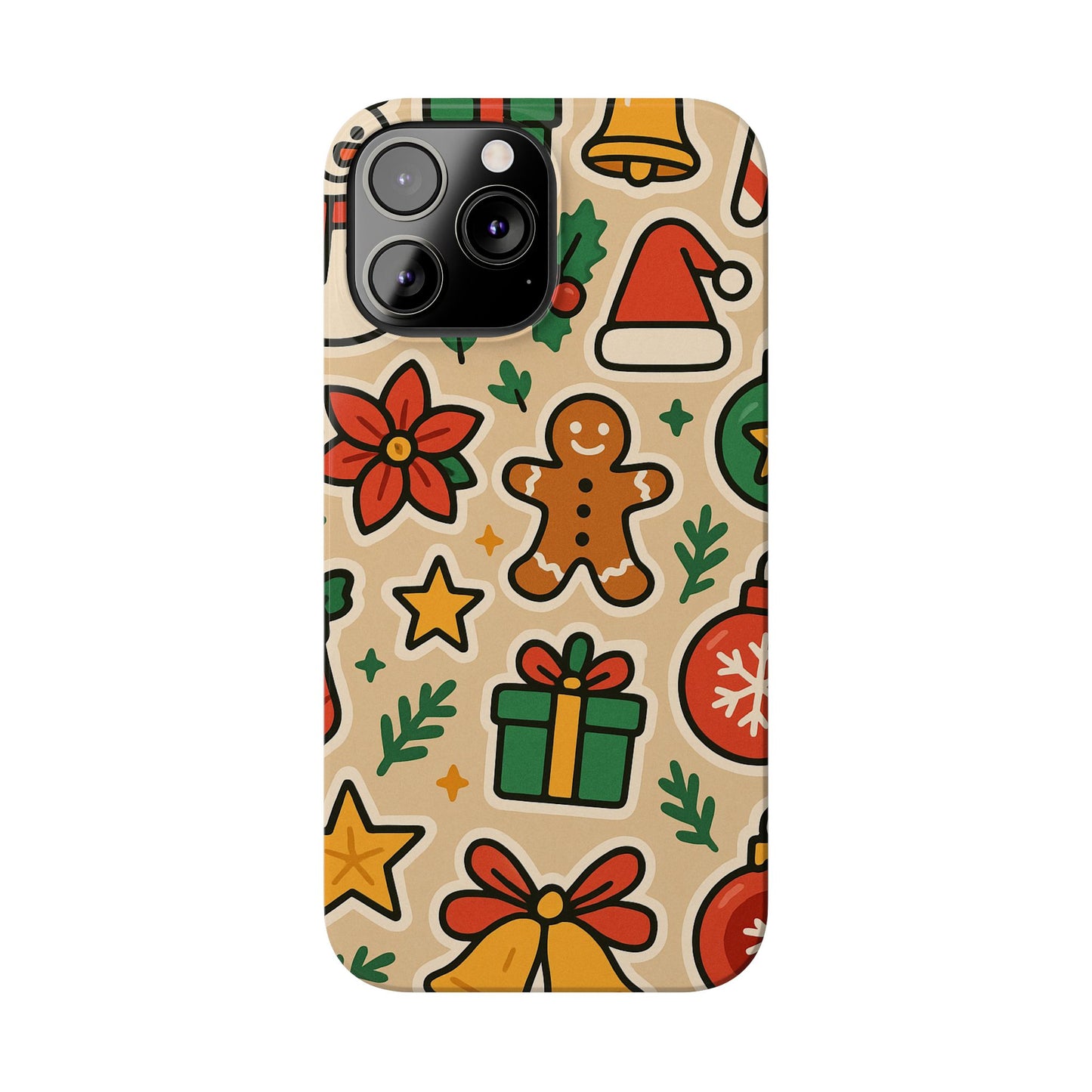Holiday Pattern Slim iPhone Case — Gingerbread, Santa Hat & Gifts Holiday Design
