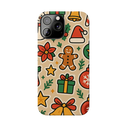 Holiday Pattern Slim iPhone Case — Gingerbread, Santa Hat & Gifts Holiday Design