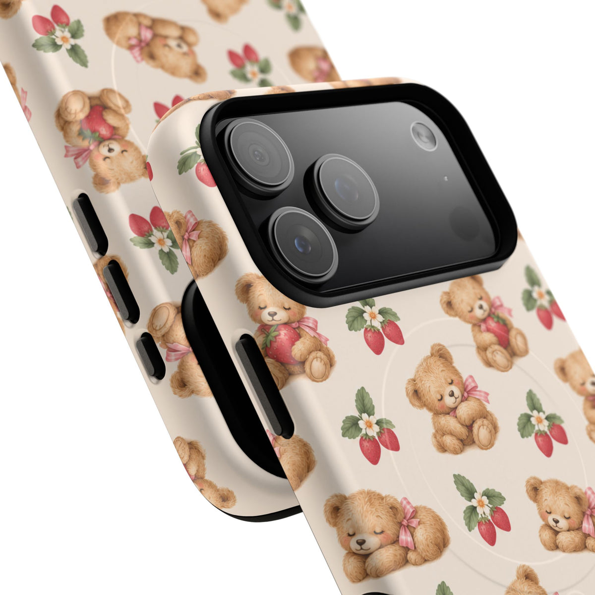Teddy Berry Cozy Strawberry Pattern iPhone Case with MagSafe
