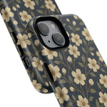 Navy Cherry Blossom Floral iPhone Case - Compatible with MagSafe - Shamo's