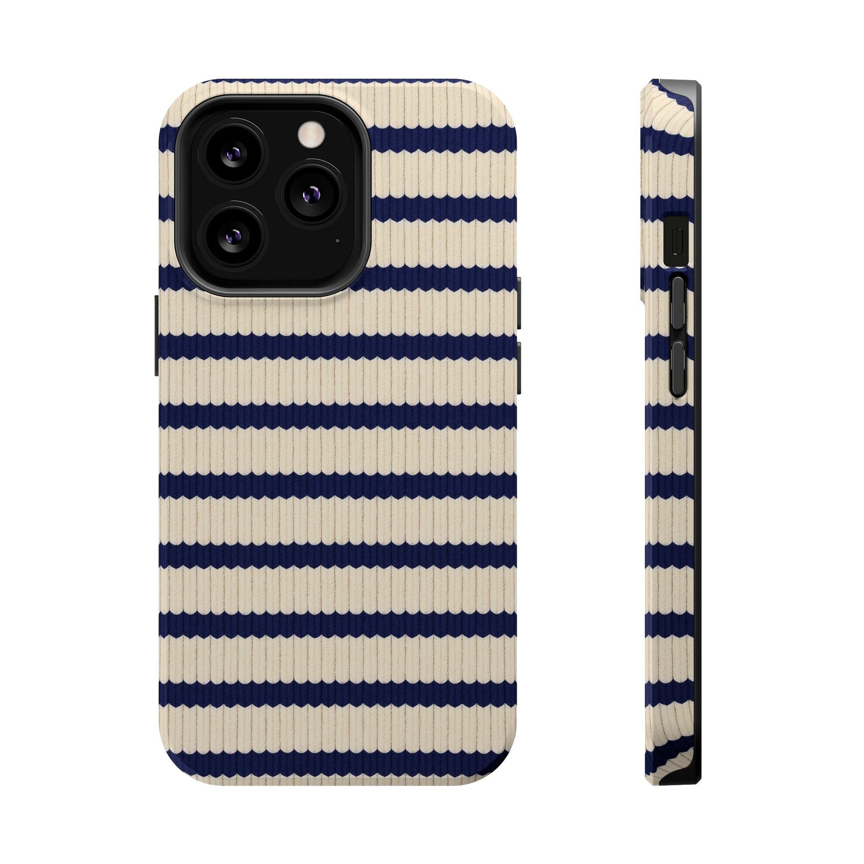 Navy & Cream Ribbed Holiday Sweater Design iPhone Case with MagSafe compatibility  Shamo's iPhone 13 Pro / Glossy