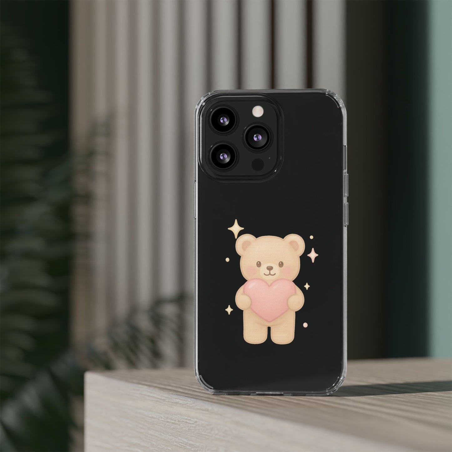 Romantic Teddy Bear Impact-Resistant iPhone Case with Heart Design