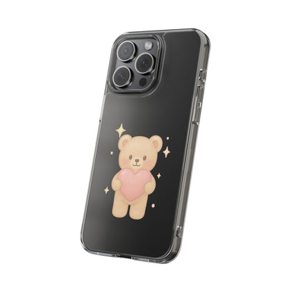 Romantic Teddy Bear Impact-Resistant iPhone Case with Heart Design