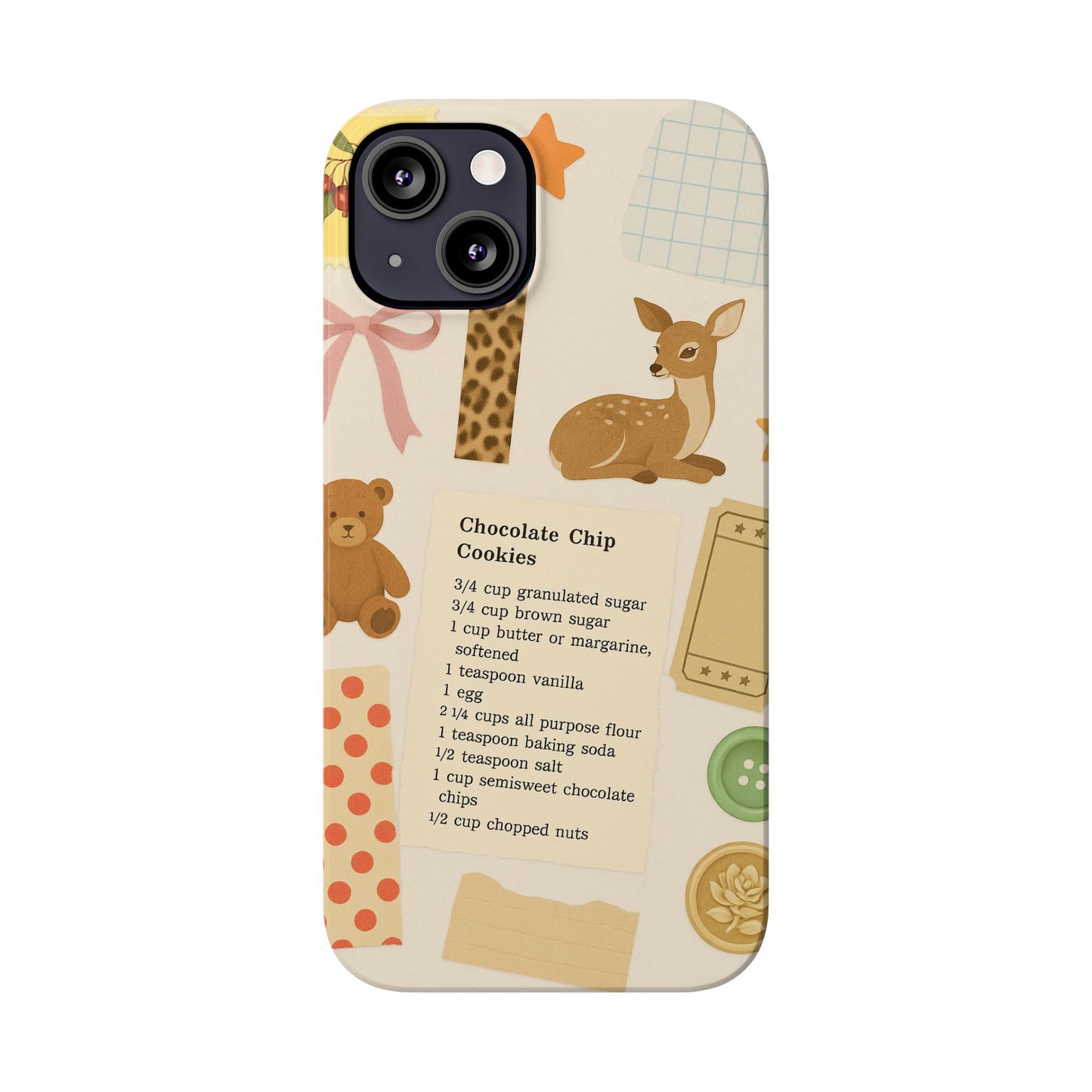 Slim iPhone Case — Cozy Baking & Teddy Pattern (Recipe, Deer, Buttons)