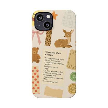 Slim iPhone Case — Cozy Baking & Teddy Pattern (Recipe, Deer, Buttons)