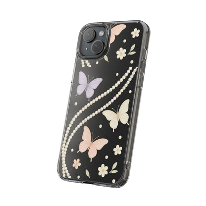 Butterfly Pearl Impact-Resistant Clear iPhone Case