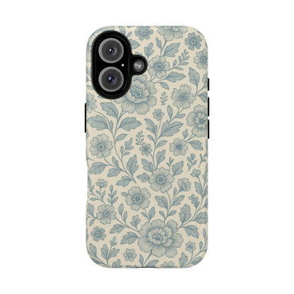 Vintage Blue Floral Tough Case for iPhone - Compatible with MagSafe