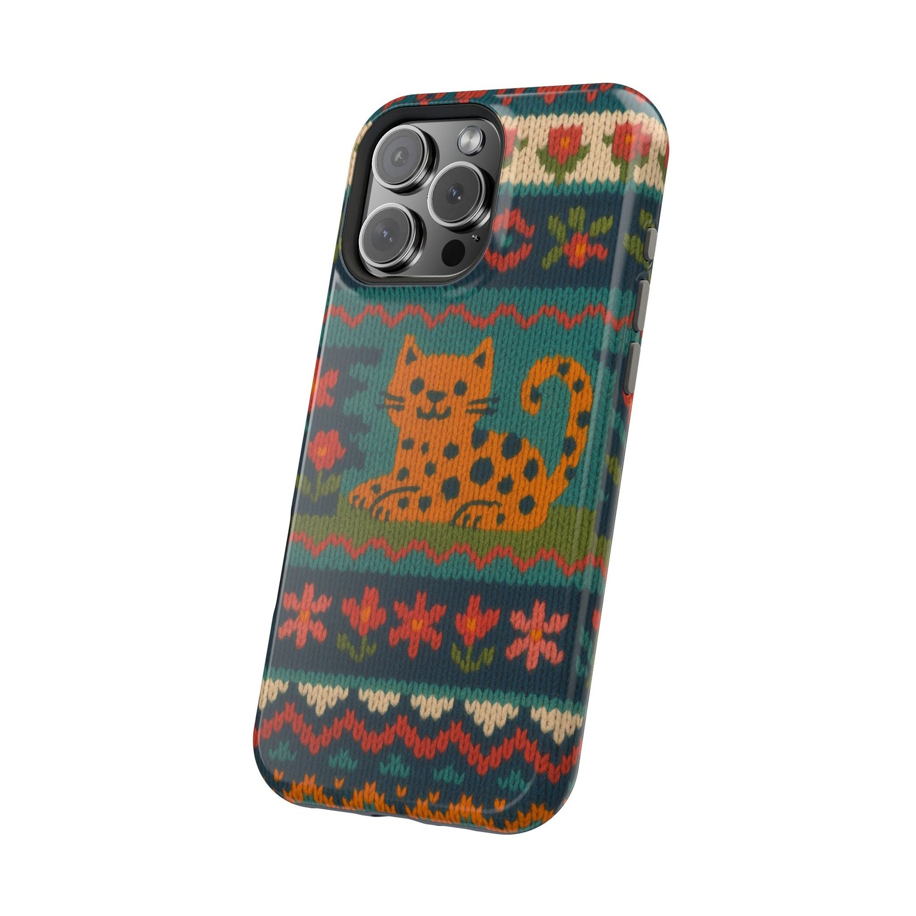 Cozy Knit Leopard Pattern Sweater Holiday Theme iPhone Case with MagSafe compatibility  Shamo's