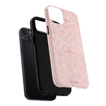 Balletcore Pink Floral Lace iPhone Case with Bow | Works with MagSafe - iPhone 17 Pro Max / Glossy - Shamo's