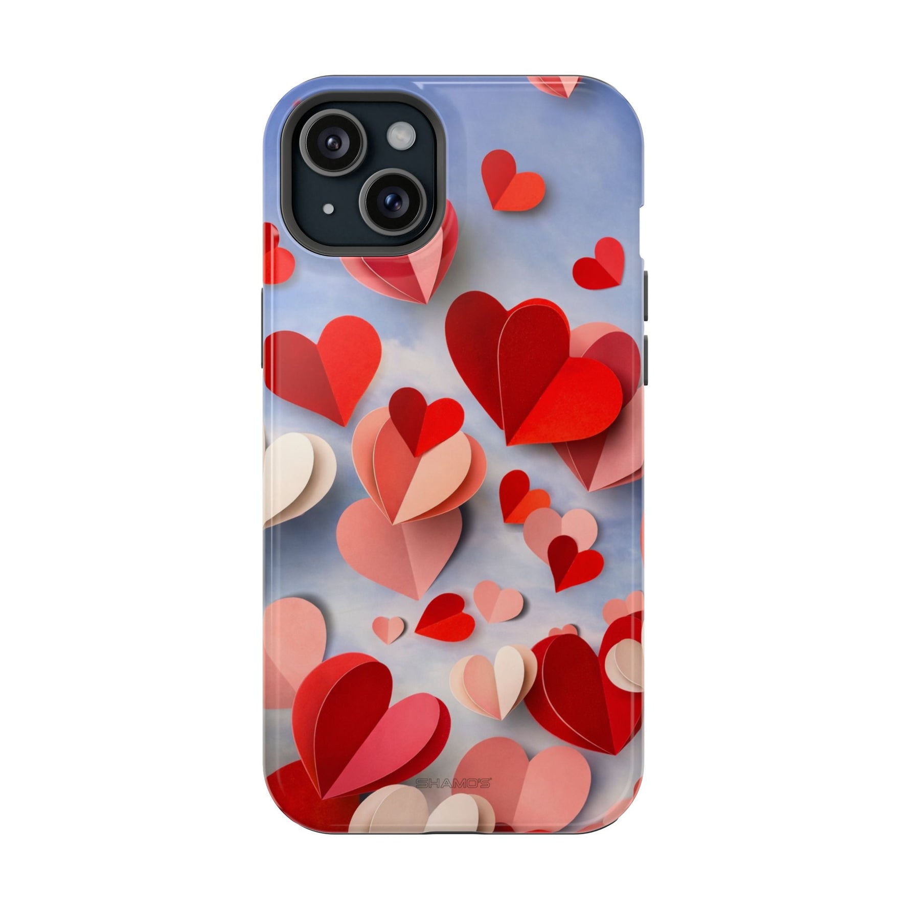 3D Paper Hearts Valentine Love iPhone Case with MagSafe Compatibility, Personalizable - iPhone 15 Plus / Glossy - Shamo's