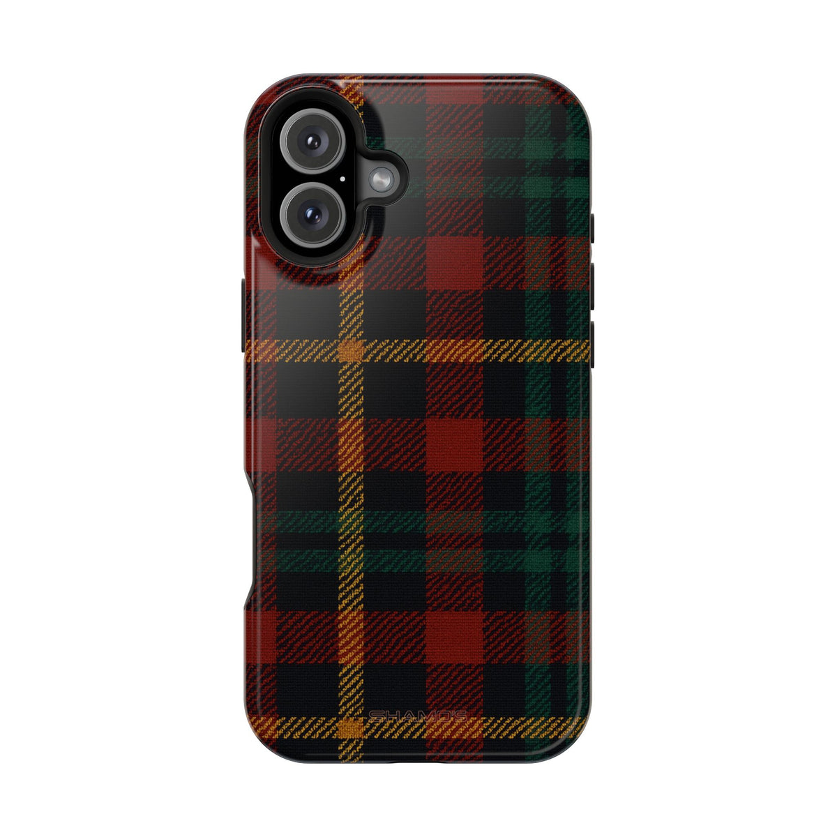 Funda para iPhone resistente a impactos con diseño de cuadros escoceses rojos y verdes con MagSafe