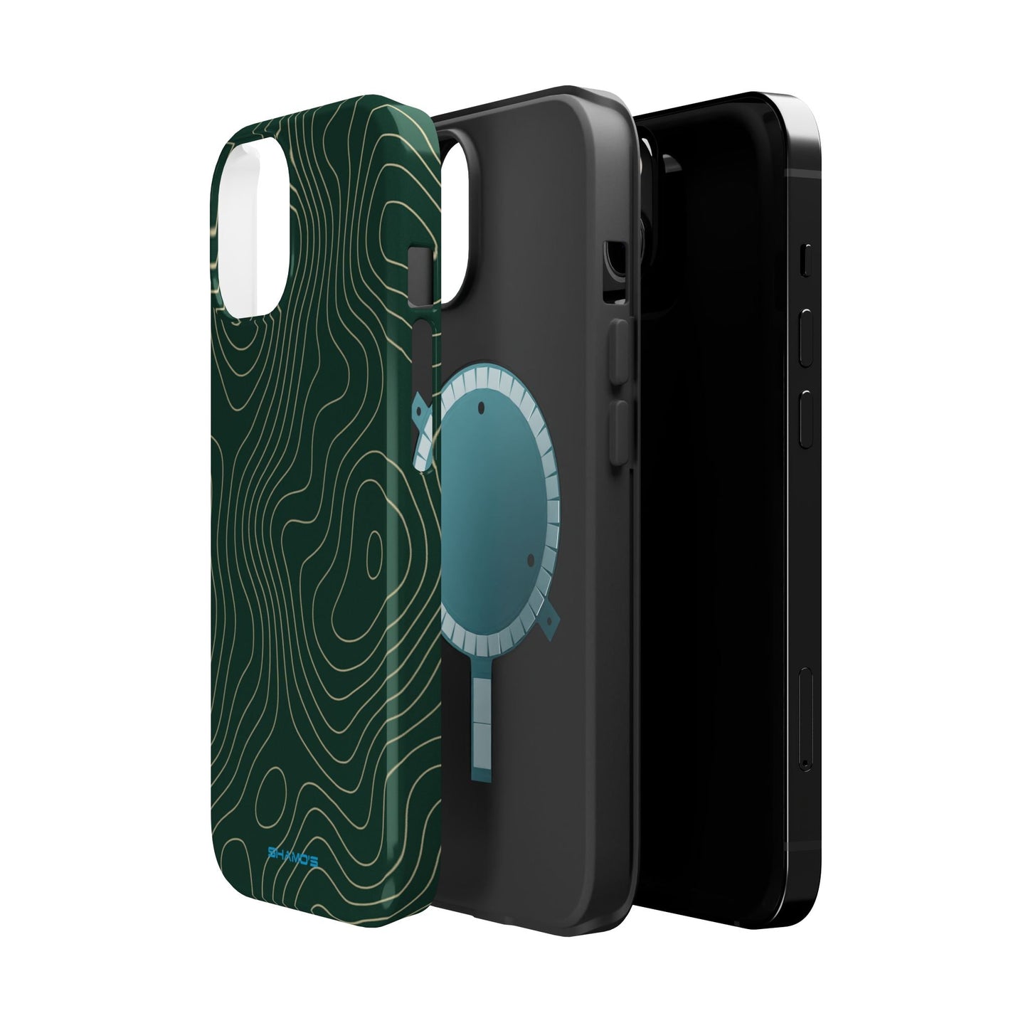 Topographic Green Magnetic Impact-Resistant iPhone Case | MagSafe compatible  Shamo's