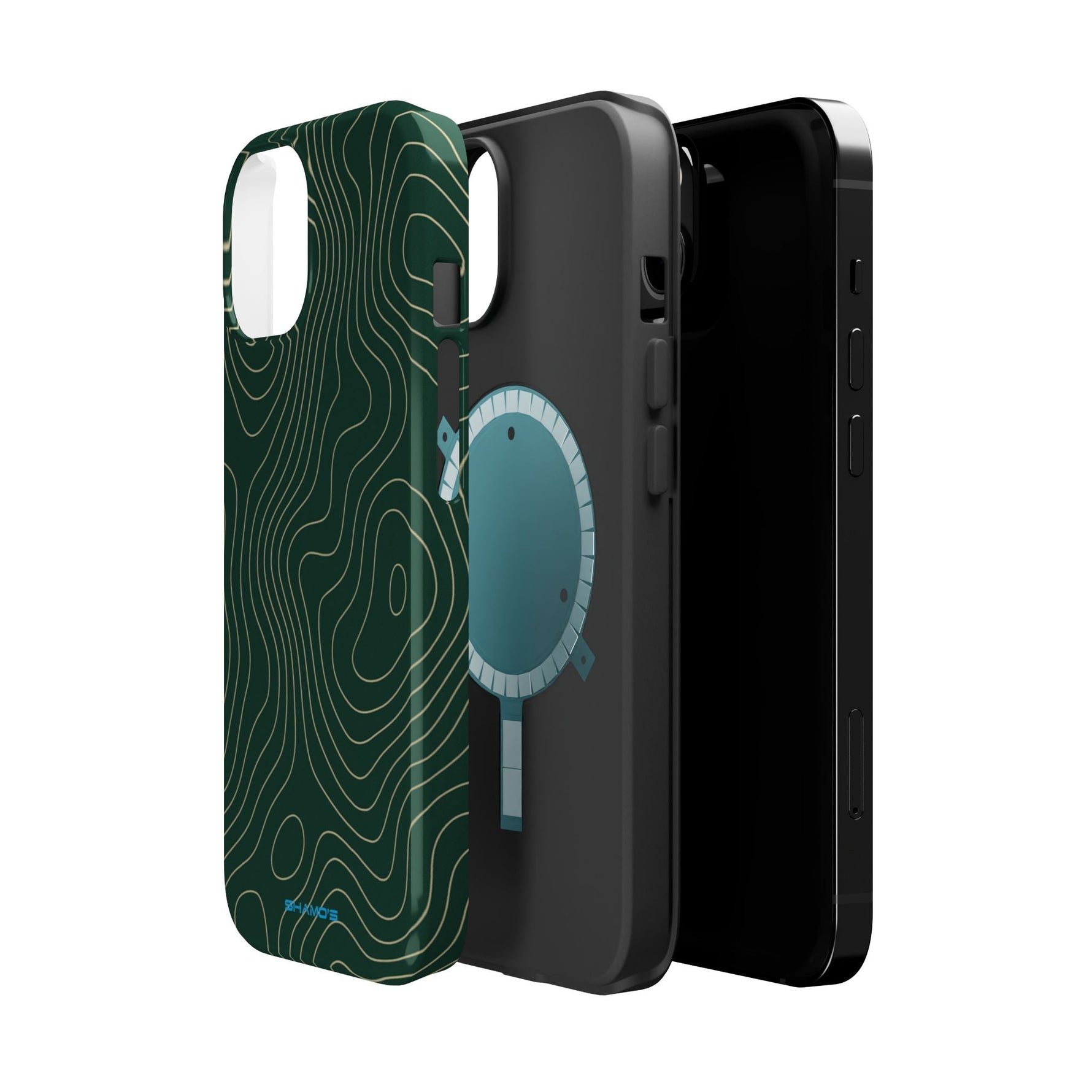 Topographic Green Magnetic Impact-Resistant iPhone Case | MagSafe compatible  Shamo's