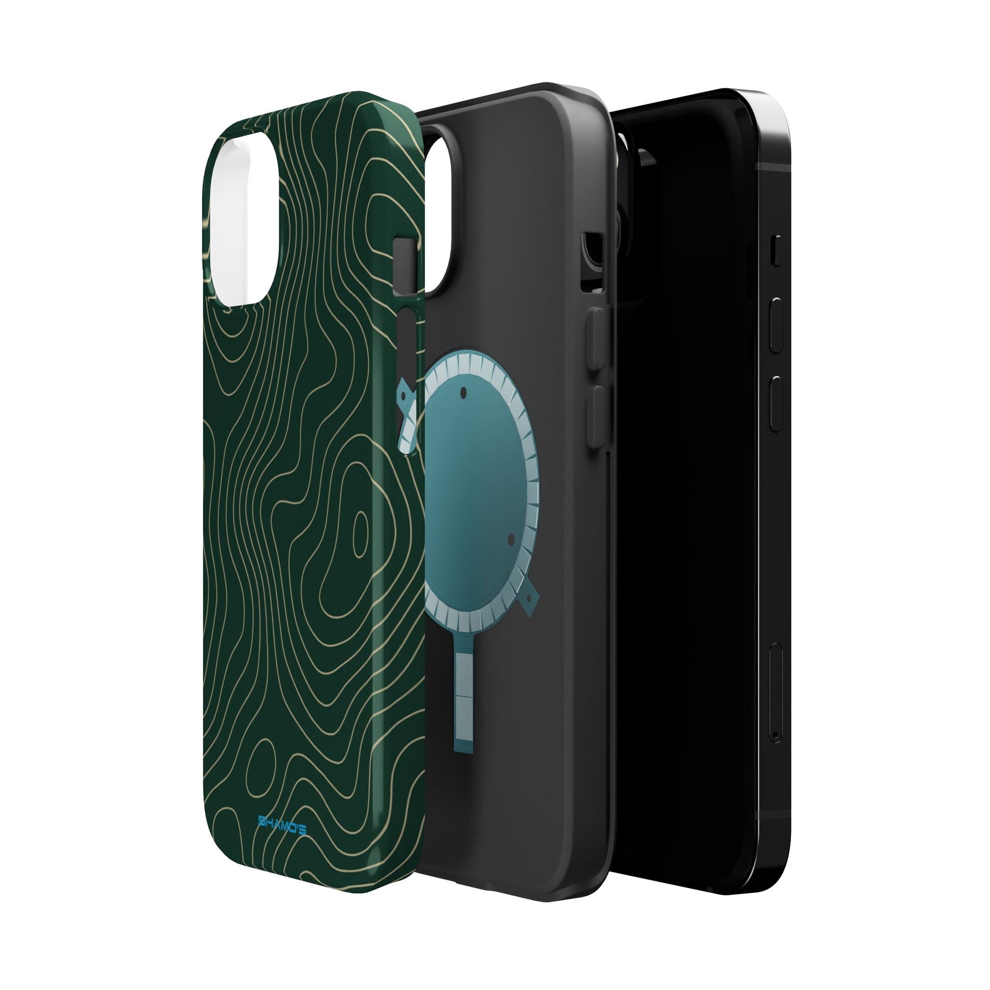 Topographic Green Magnetic Impact-Resistant iPhone Case | MagSafe compatible  Shamo's