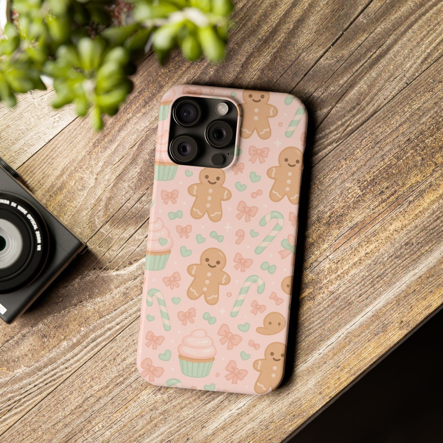 Gingerbread Holiday Slim iPhone Case — Cute Candy Cane & Cupcake Pattern