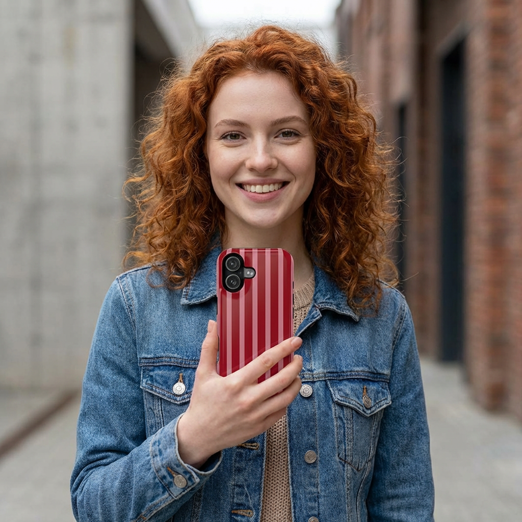 Red Burgundy  Stripes Magnetic Impact-Resistant Phone Case | MagSafe Compatible