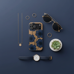 Navy Floral Tough Phone Case — Durable Protective Case with Blue Flowers on Kraft Background