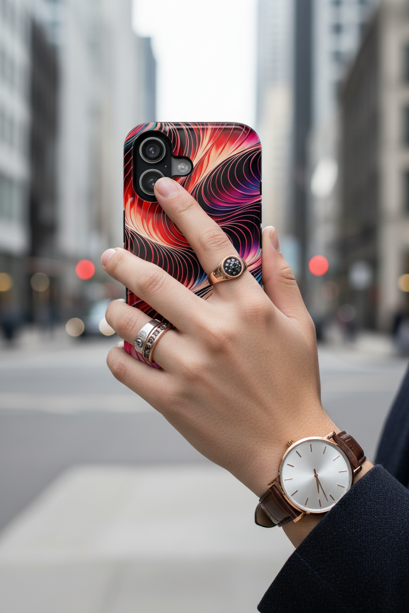 Abstract Red Wave Magnetic Impact-Resistant Phone Case | MagSafe