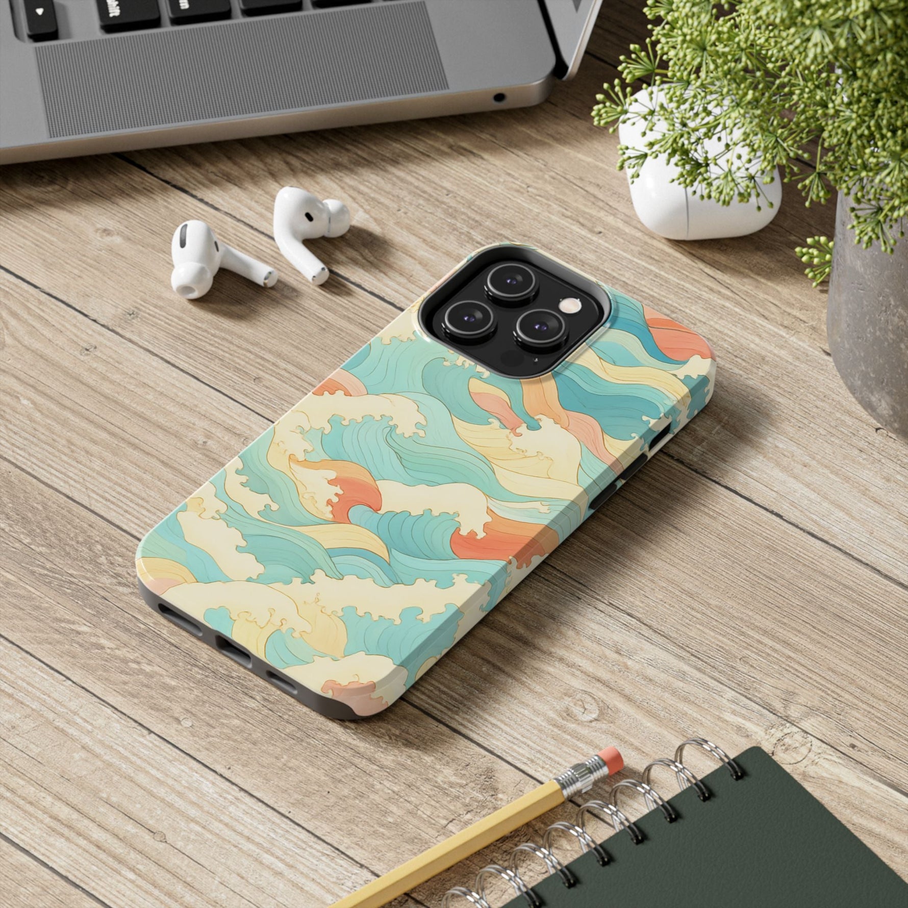 Ocean Wave Tough Phone Case — Pastel Retro Surf Pattern  Shamo's